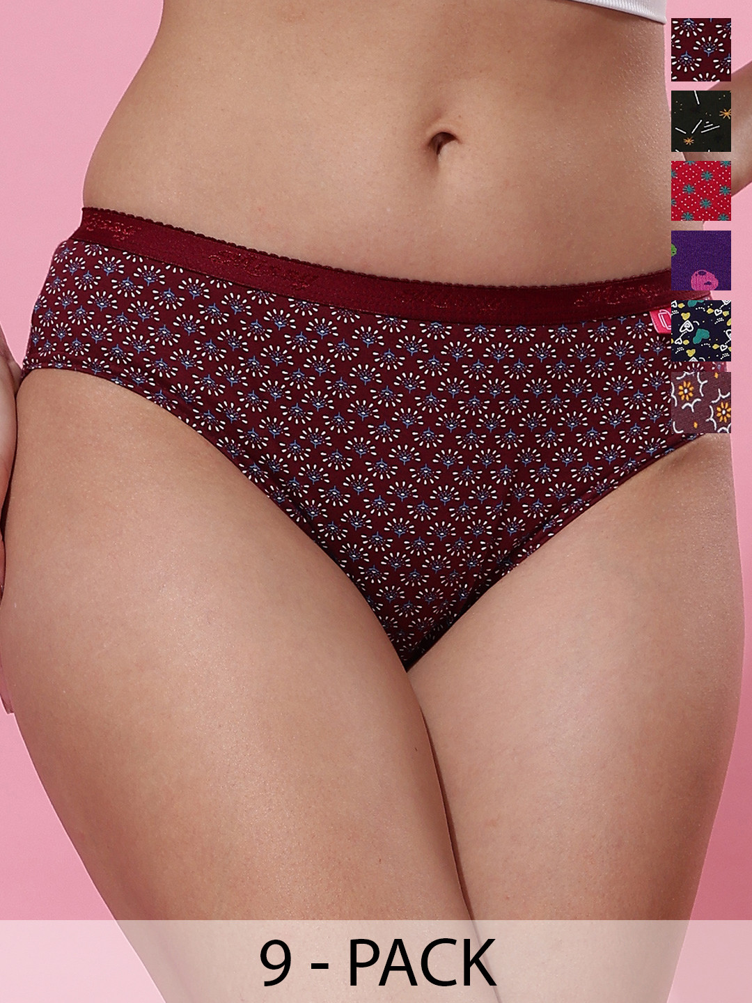 Dollar Missy Women Pack Of 9 Assorted Seamless Pure Cotton Hipster Briefs