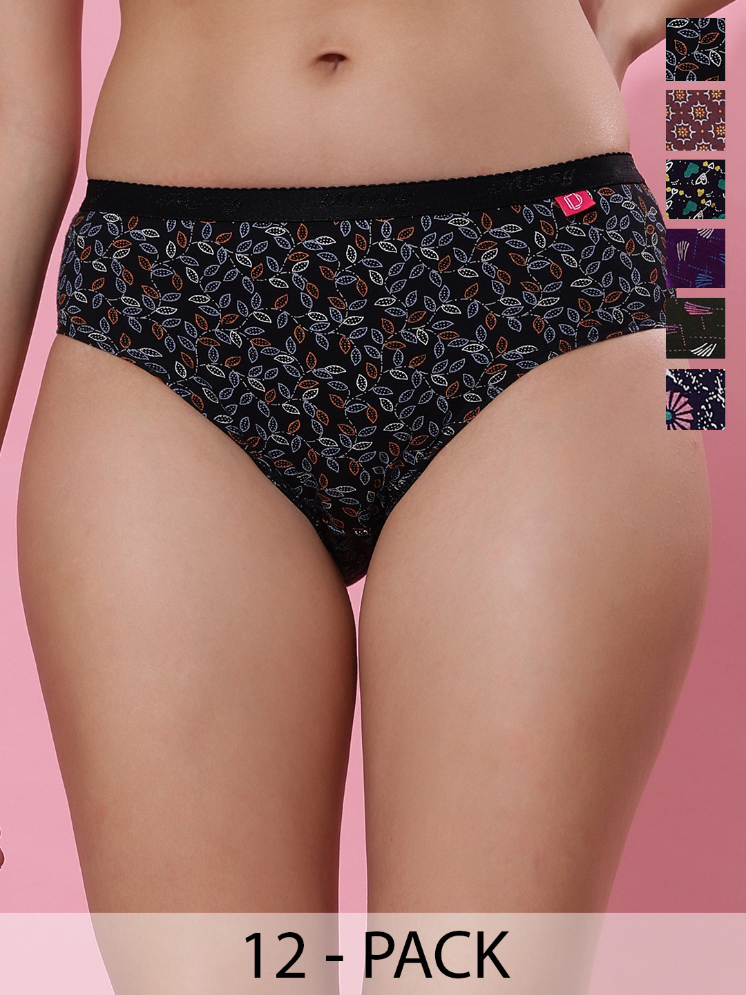 Dollar Missy Pack of 12 Combed Cotton Deep Printed Outer Elasticated Hipster Briefs