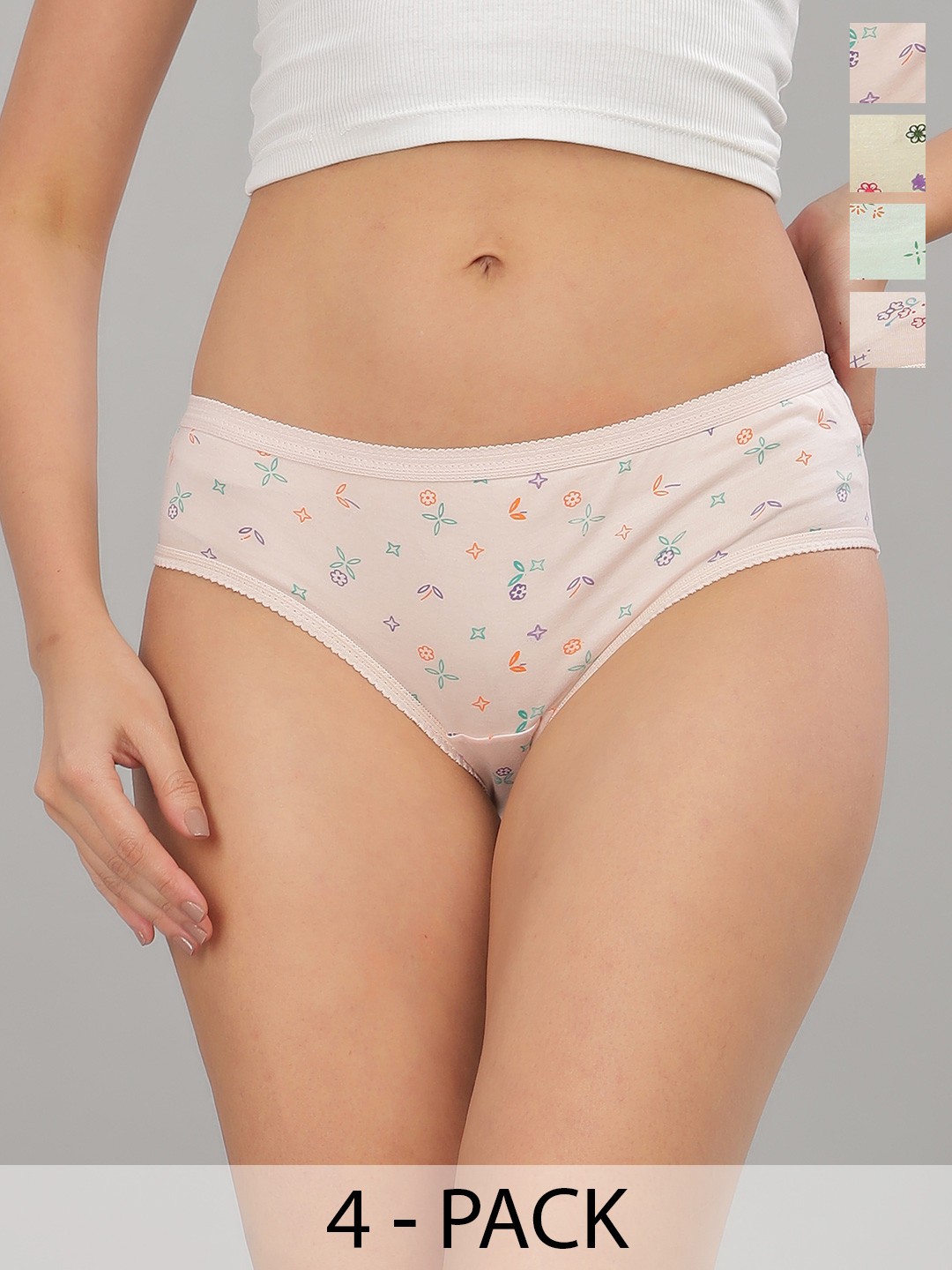 Dollar Missy Pack of 4 Printed Outer Elasticated Hipster Panty MMBB-101L-R3#Z#OE1-PO4