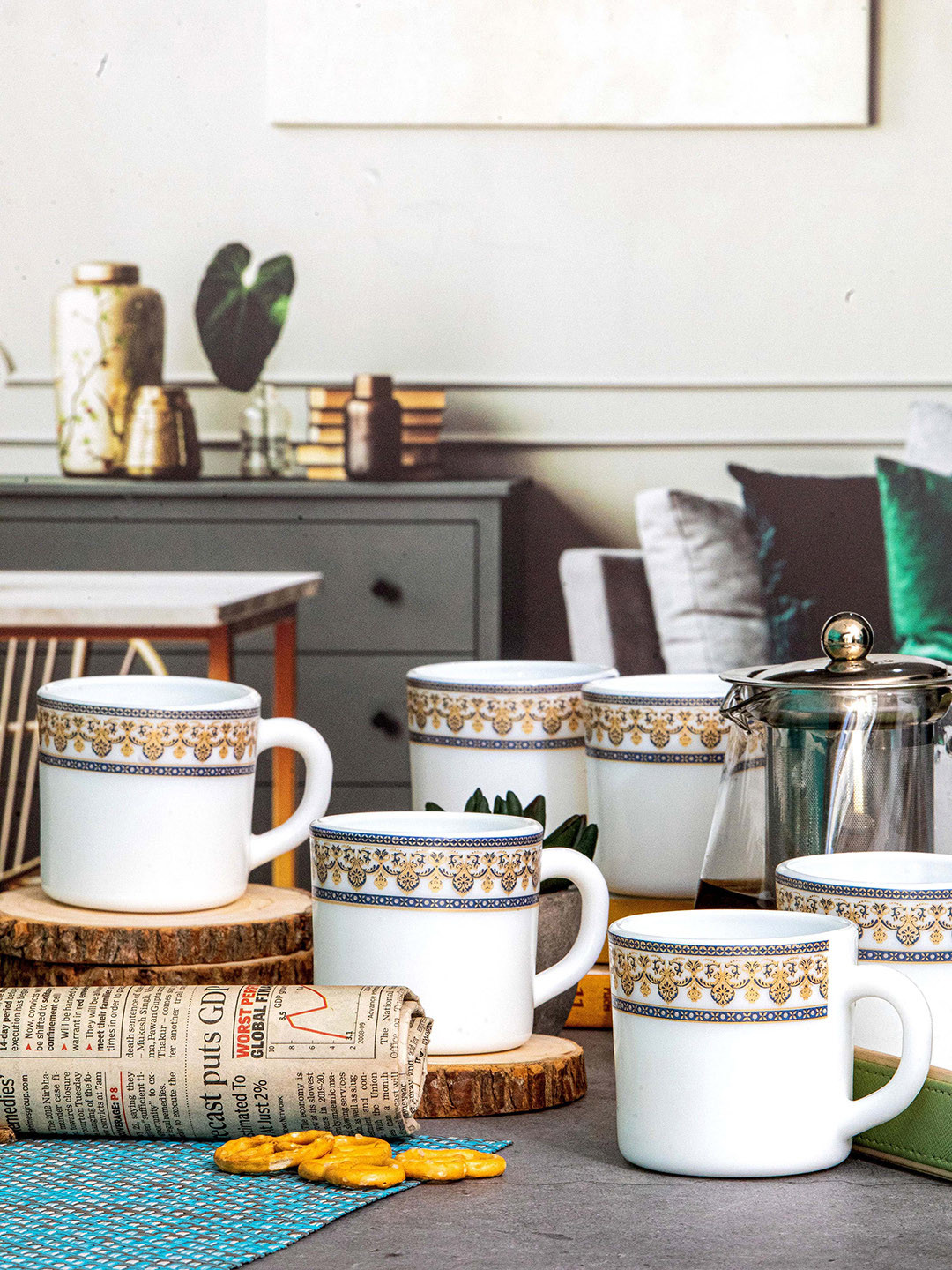 Cello Kishan Name Personalised White Floral Opalware Microwave Safe 12 Piece Mug-180ml