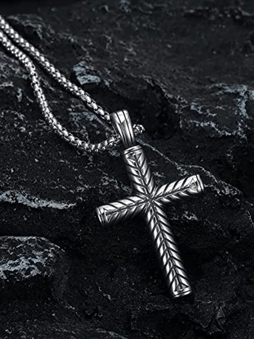 VIEN Silver-Plated Cross Pendant Antique Chain