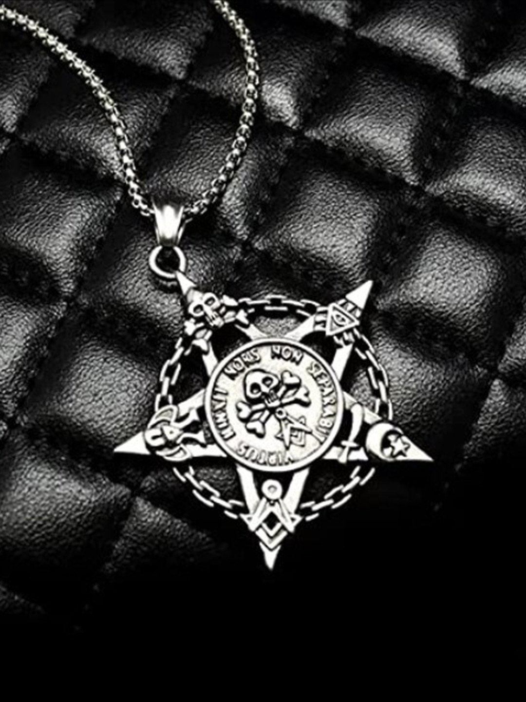 VIEN Silver-Plated Star Pirate Skull Chain