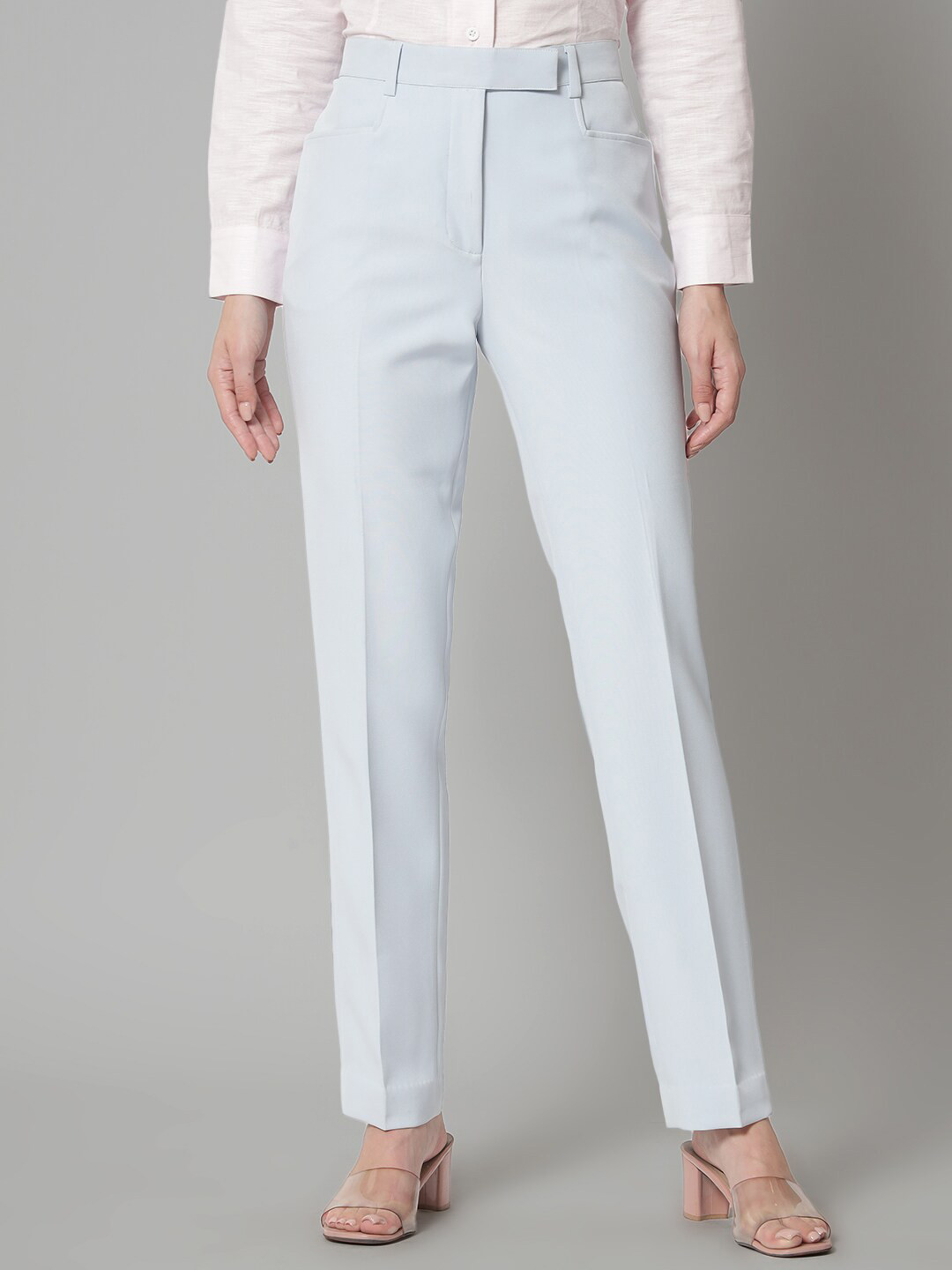 PowerSutra Women Blue Mid-Rise Regular Fit Formal Trouser