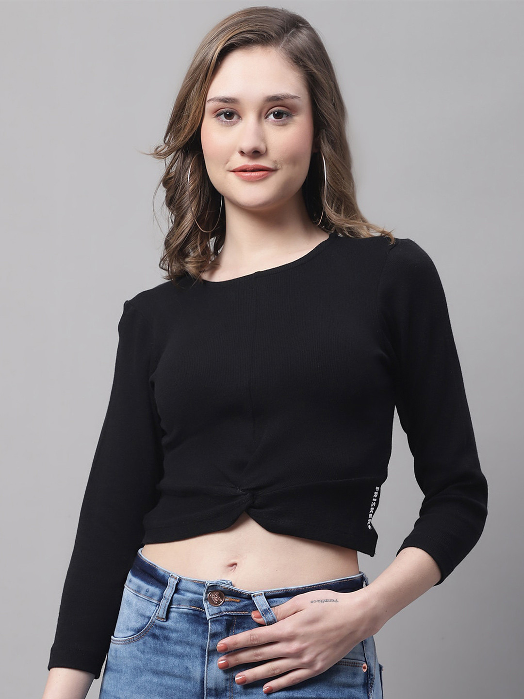 FBAR Round Neck Ribbed Cotton Crop Top