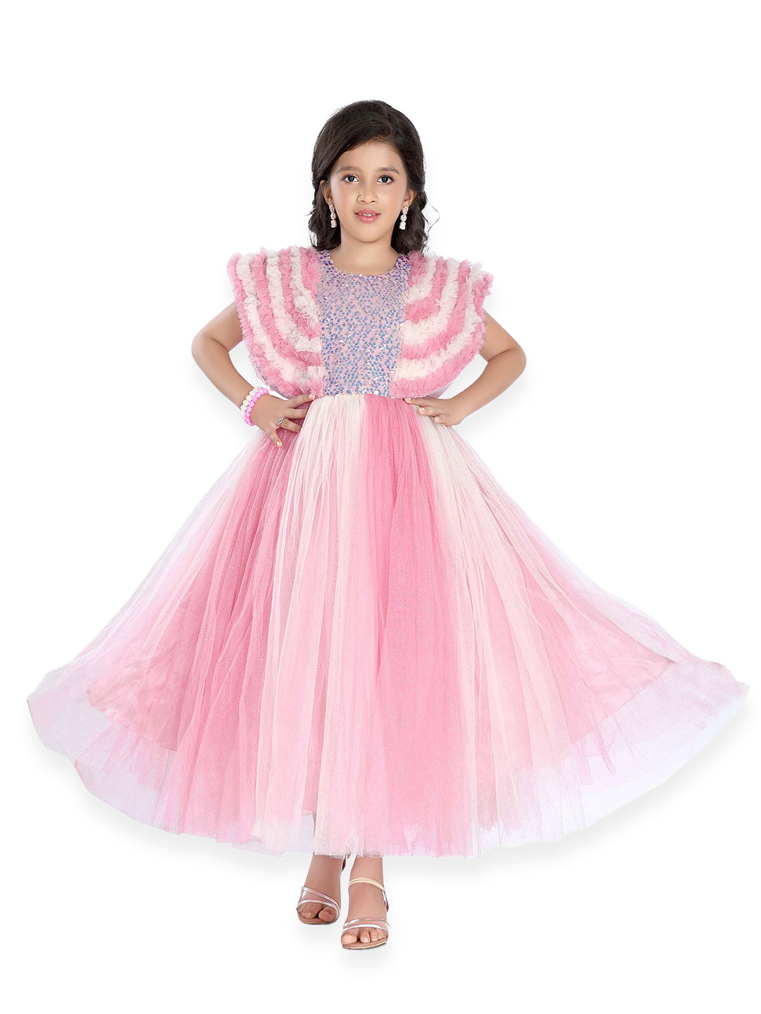 ROVARS Girls Self Design Net Fit & Flare Dress