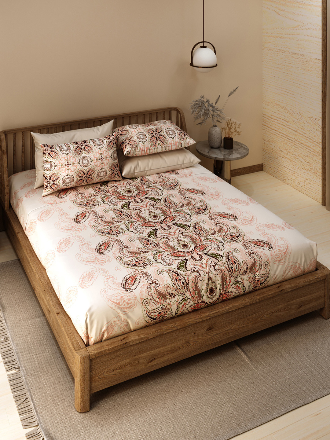 LABHAM Ethnica Red Paisley Cotton 180 TC King Fine Bedsheet with 2 Pillow Covers-274 x 274 cm