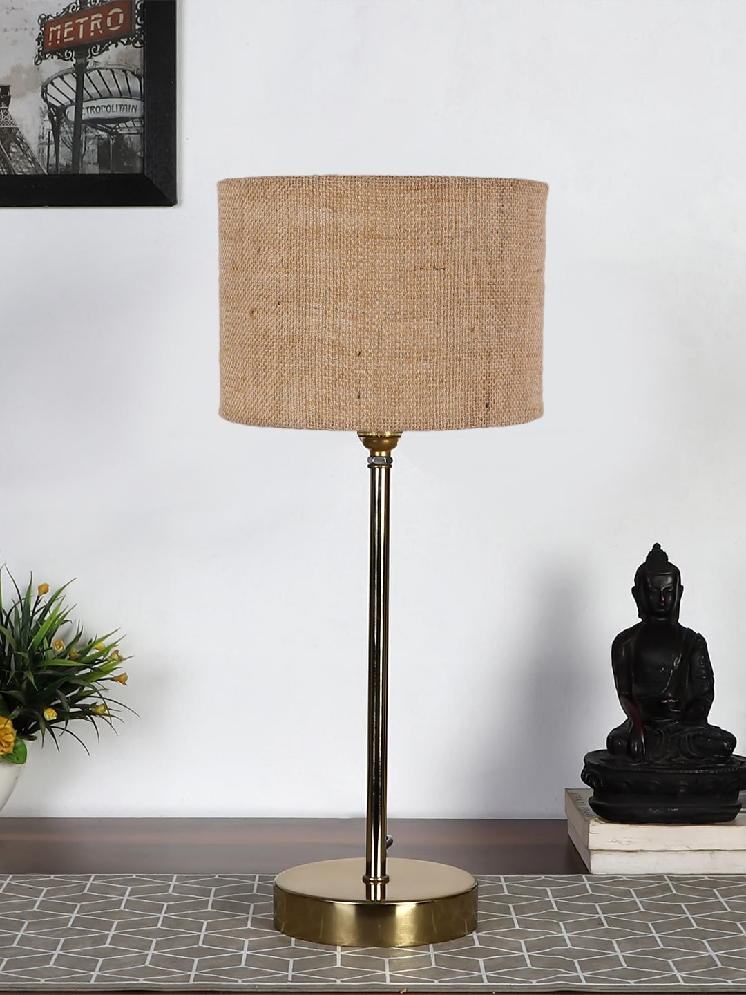 Devansh Beige Textured Metal Table Lamp With Jute Shade