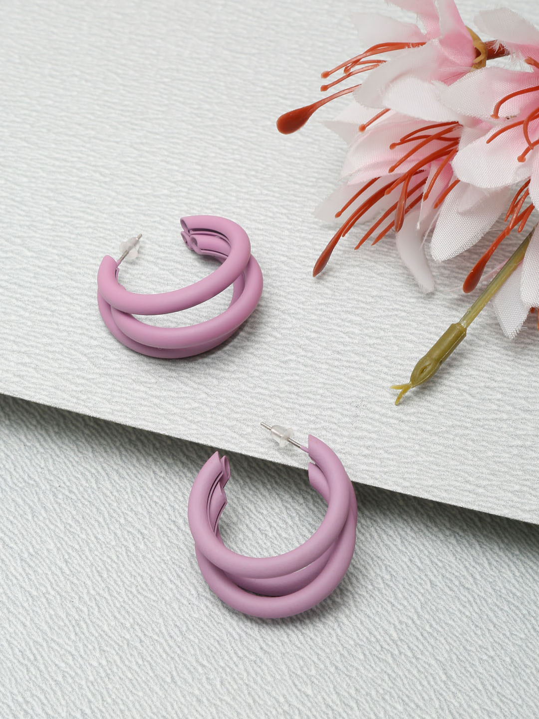 DressBerry X fwd Gold-Toned & Purple Gold-Plated Contemporary Half Hoop Earrings