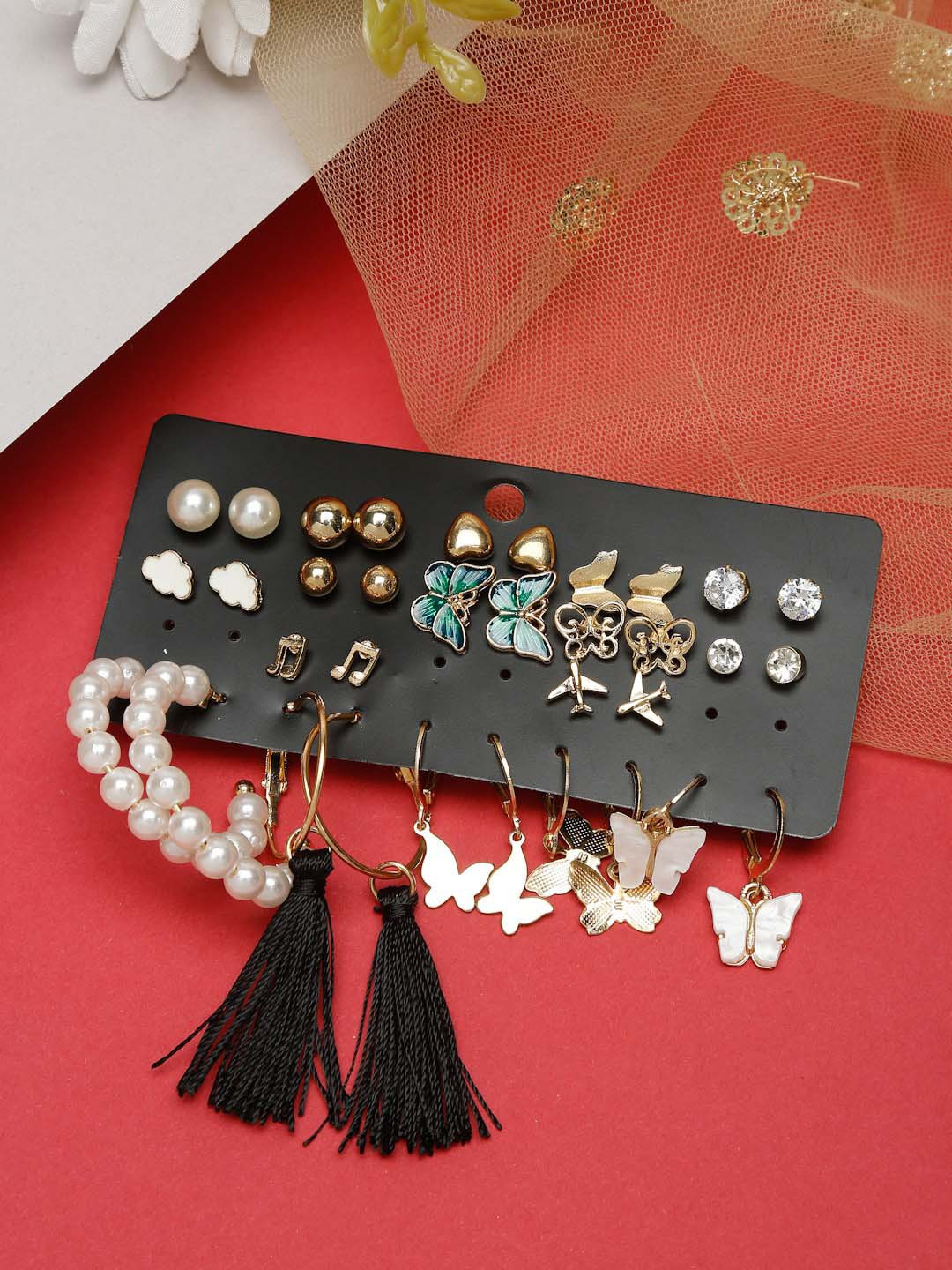 DressBerry Set of 17 Gold-Plated Contemporary Earrings