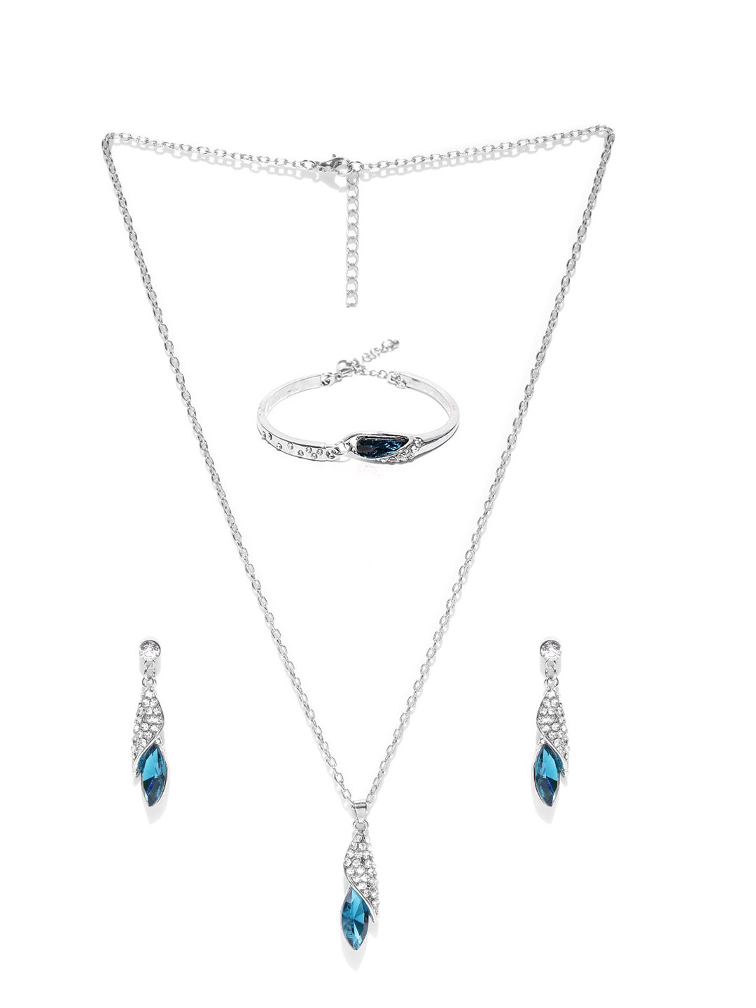 DressBerry Silver-Plated Stone-Studded Jewellery Set With Bracelet