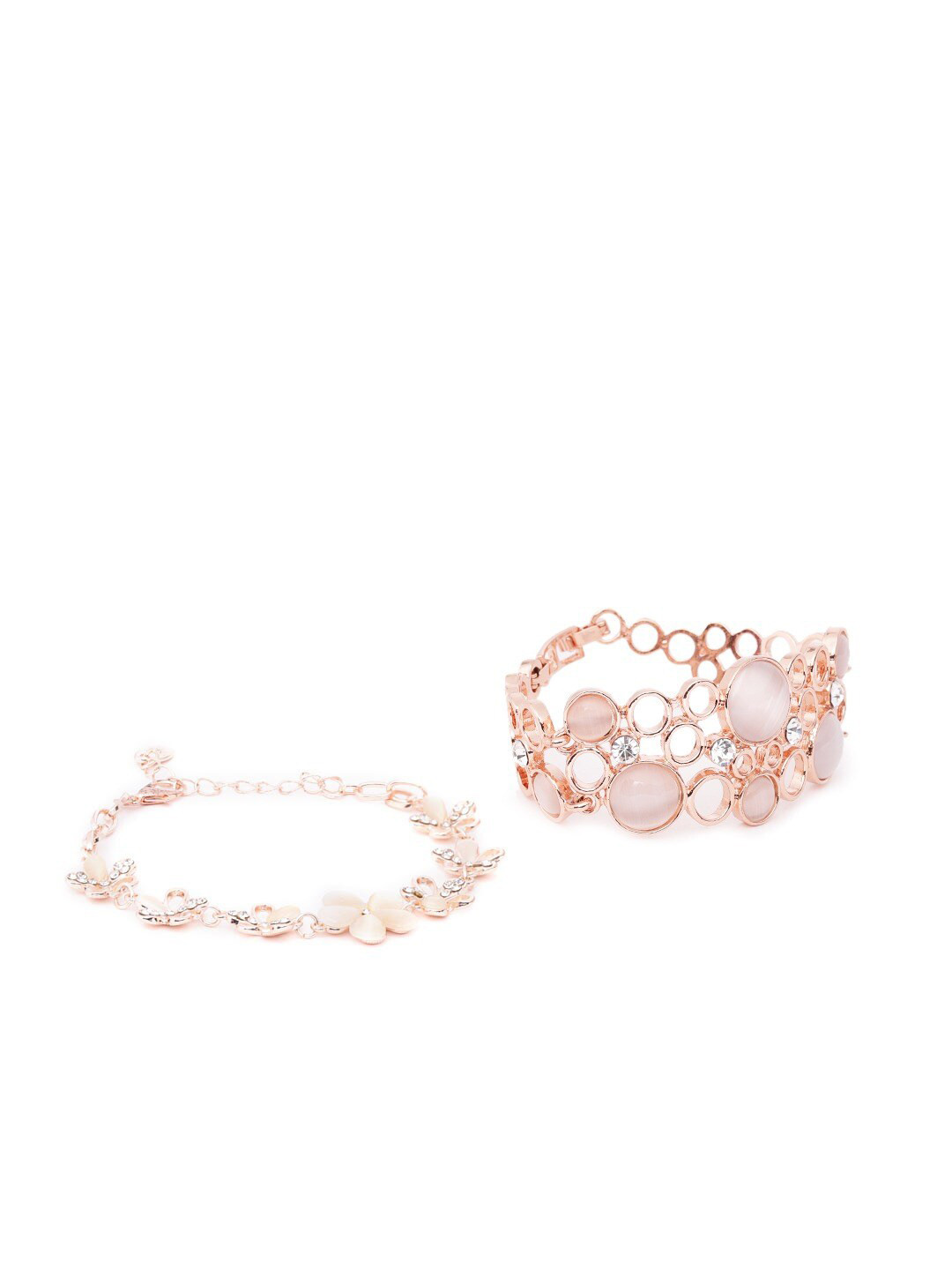 DressBerry Women Set Of 2 Rose Gold-Plated Rose Gold & Pink Link Bracelets