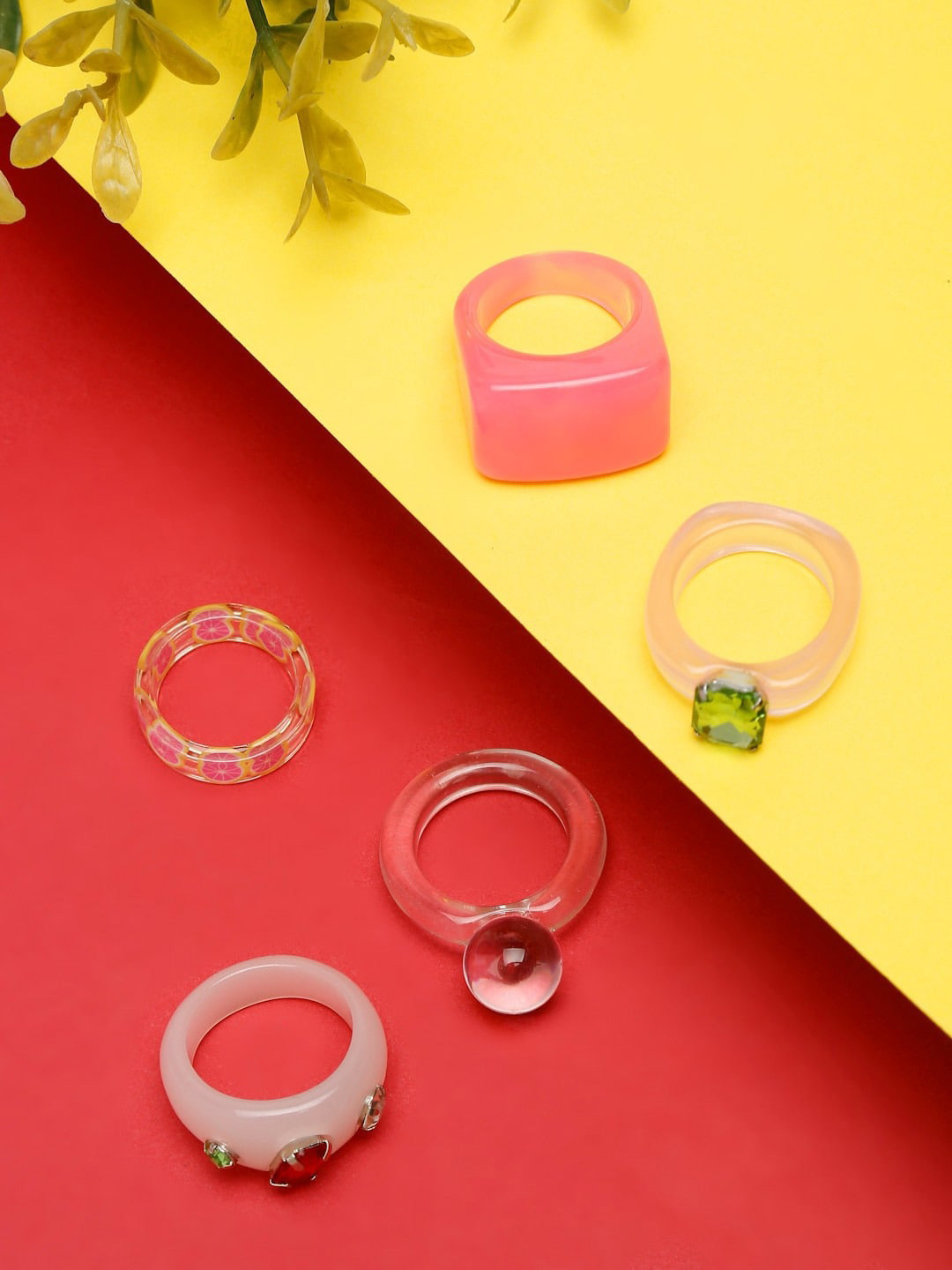 DressBerry Set Of 5 Stone-Studded Finger Rings