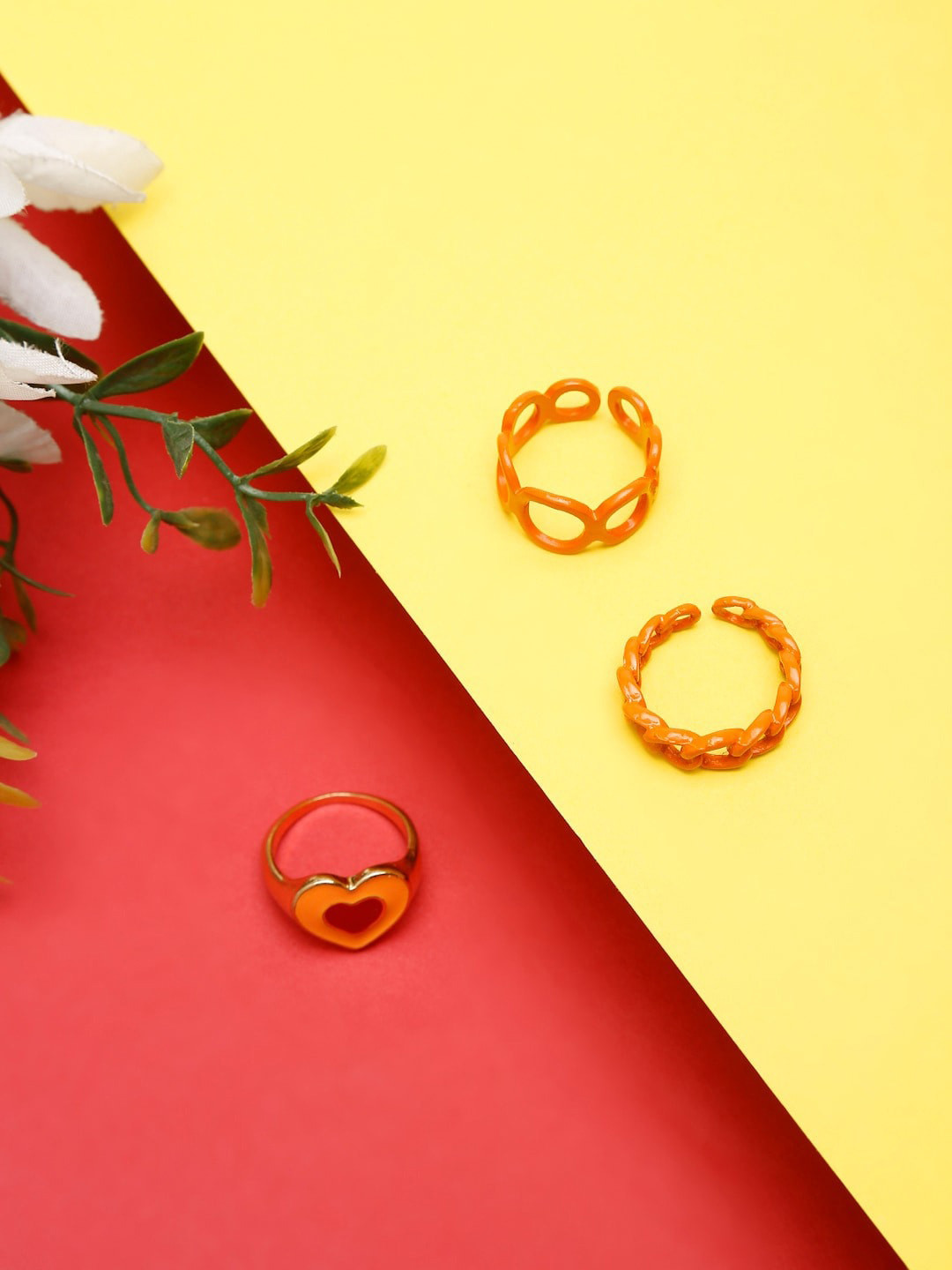 DressBerry Gold toned & orange Set of 3 Finger Rings