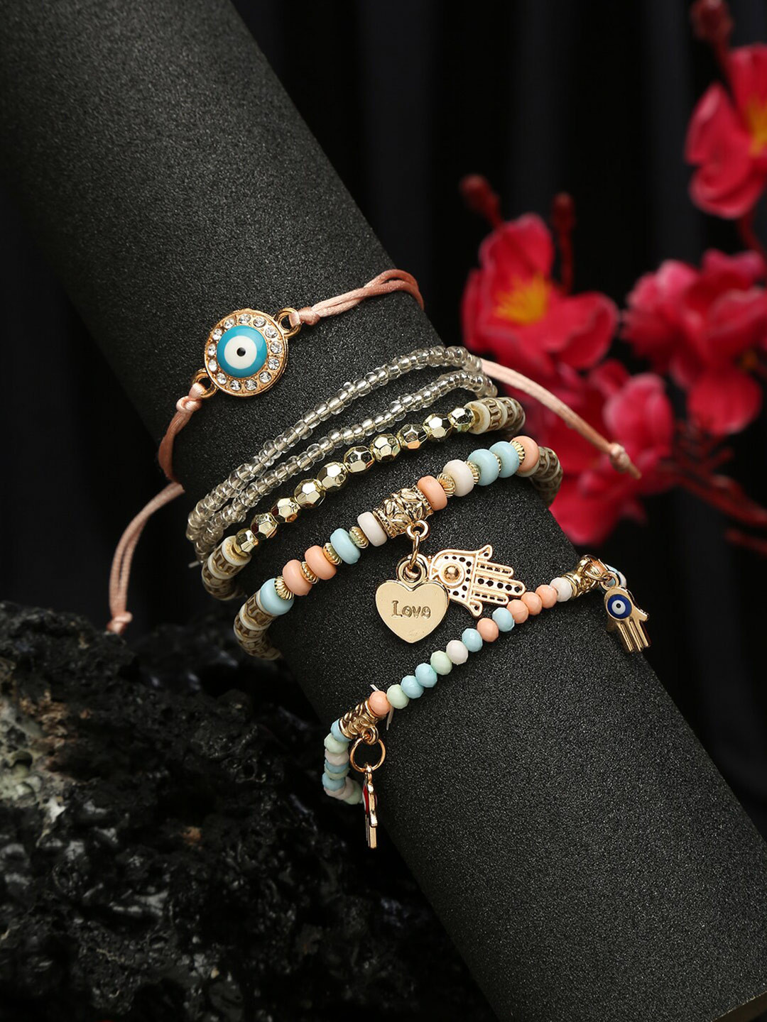 DressBerry Women Set Of 6 Gold-Toned & Blue Bracelets