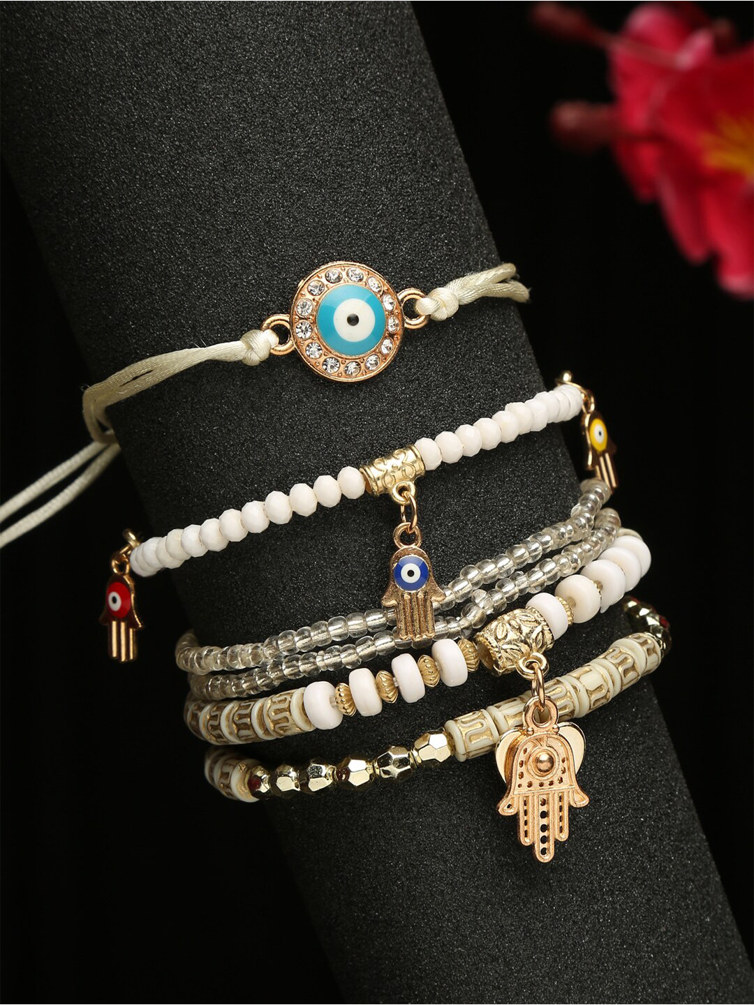 DressBerry Women Set Of 6 Gold-Toned & White Bracelets