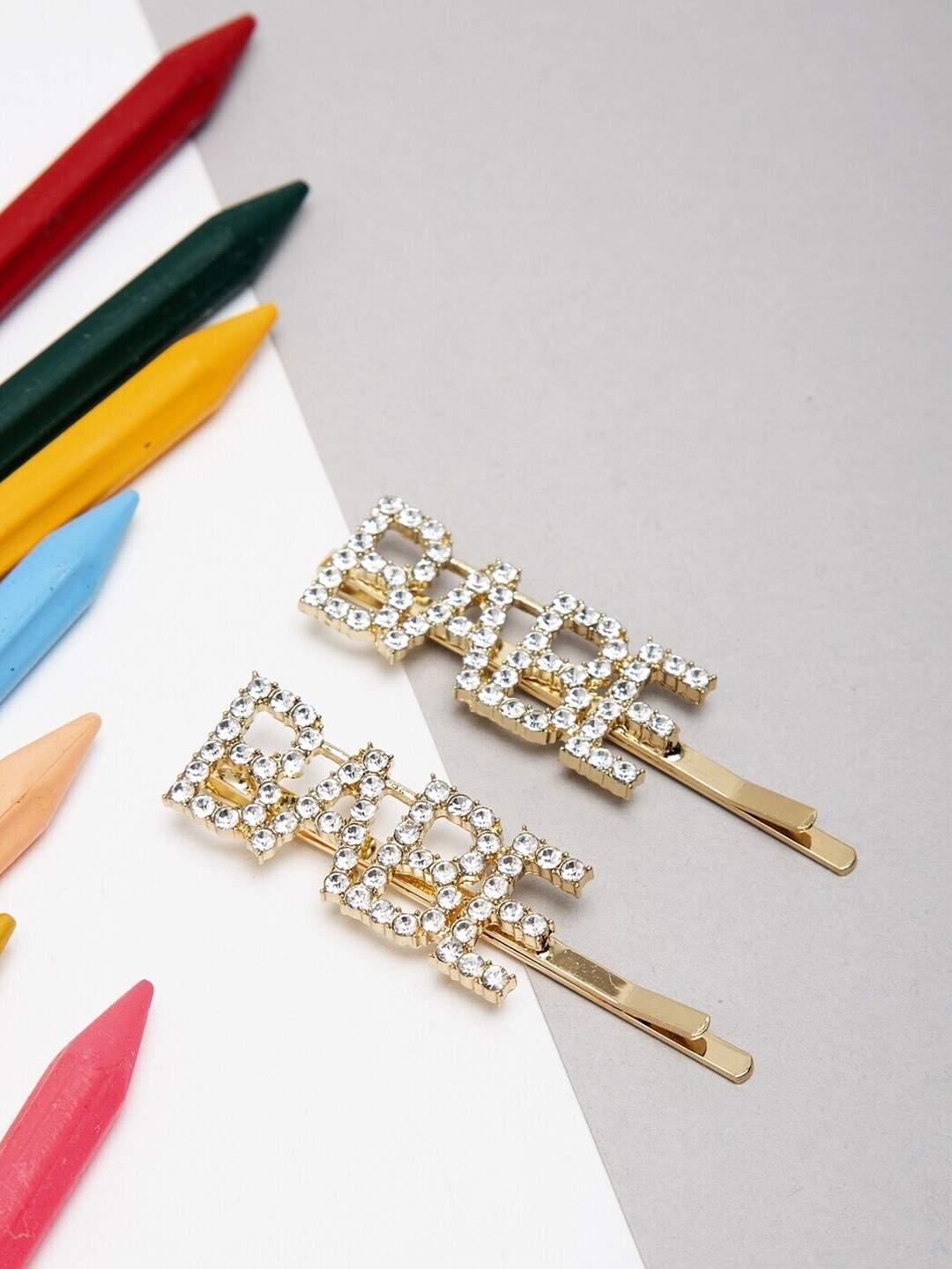 DressBerry Women Gold-Toned & White Set of 2 Embellished Bobby Pins