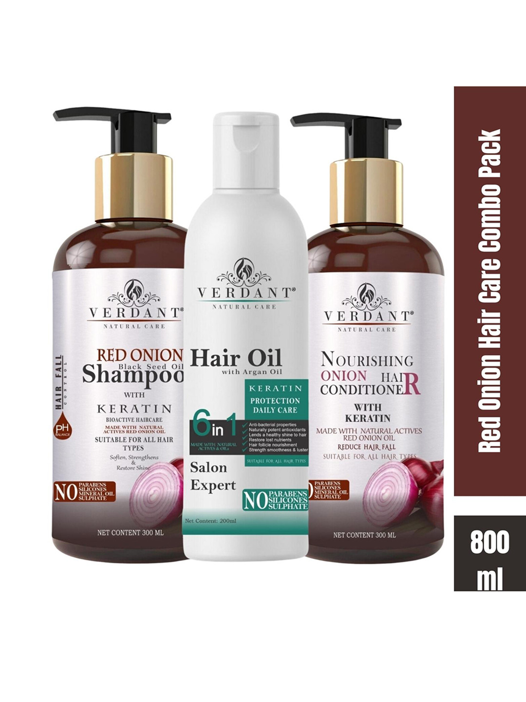 Verdant Natural Care Set Of Red Onion Hair Shampoo + Conditioner + Argan Hair Oil