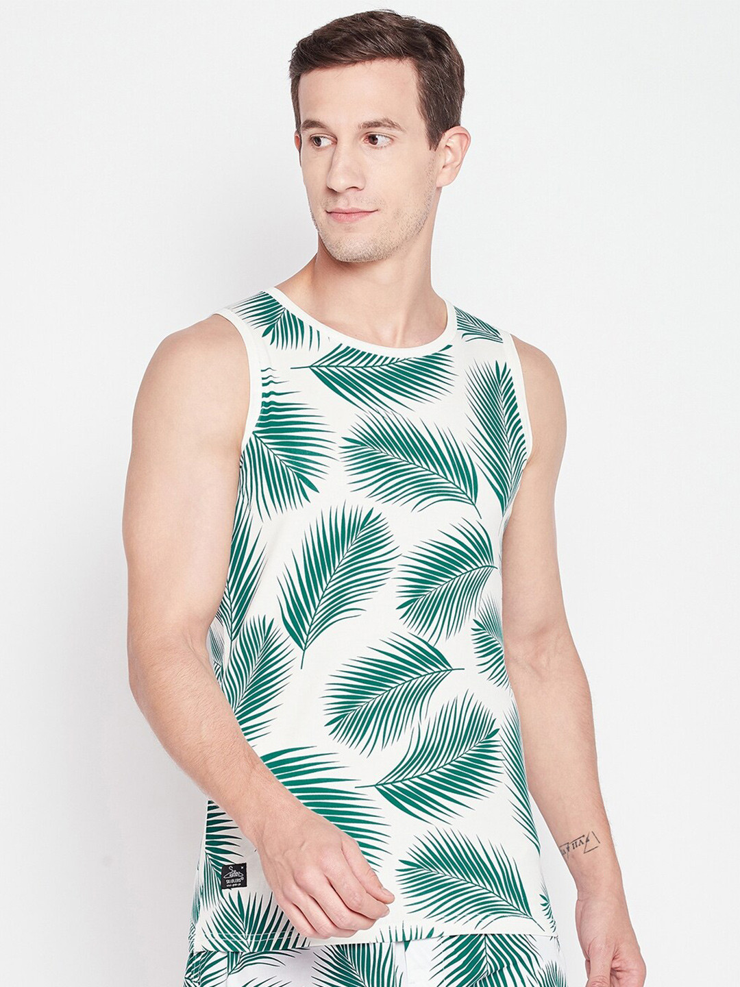 Skidlers Tropical Printed Sleeveless Cotton Lounge T-Shirt