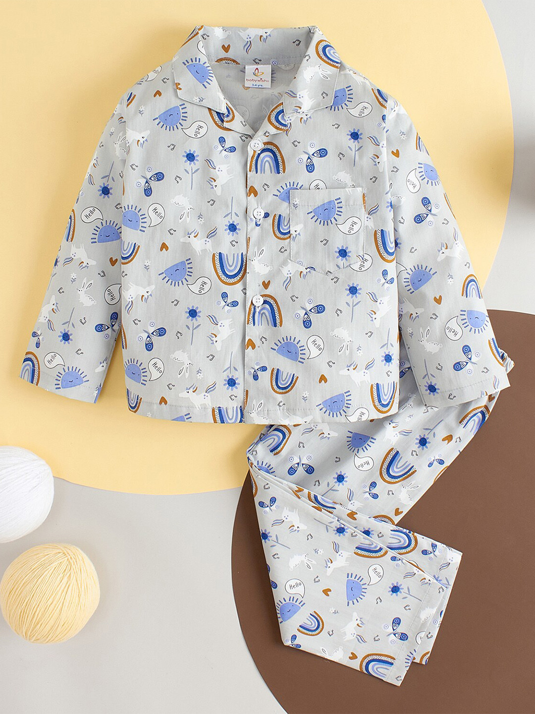 Babywish Kids Conversational Printed Pure Cotton Night Suit