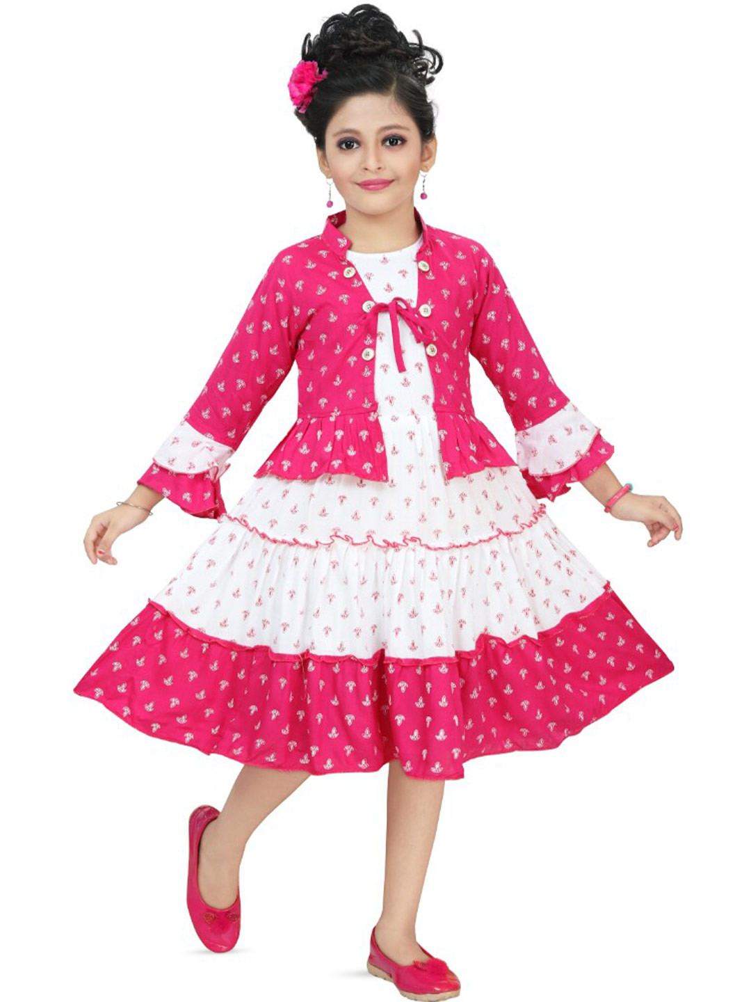 BAESD Conversational Printed Bell Sleeve Fit & Flare Dress