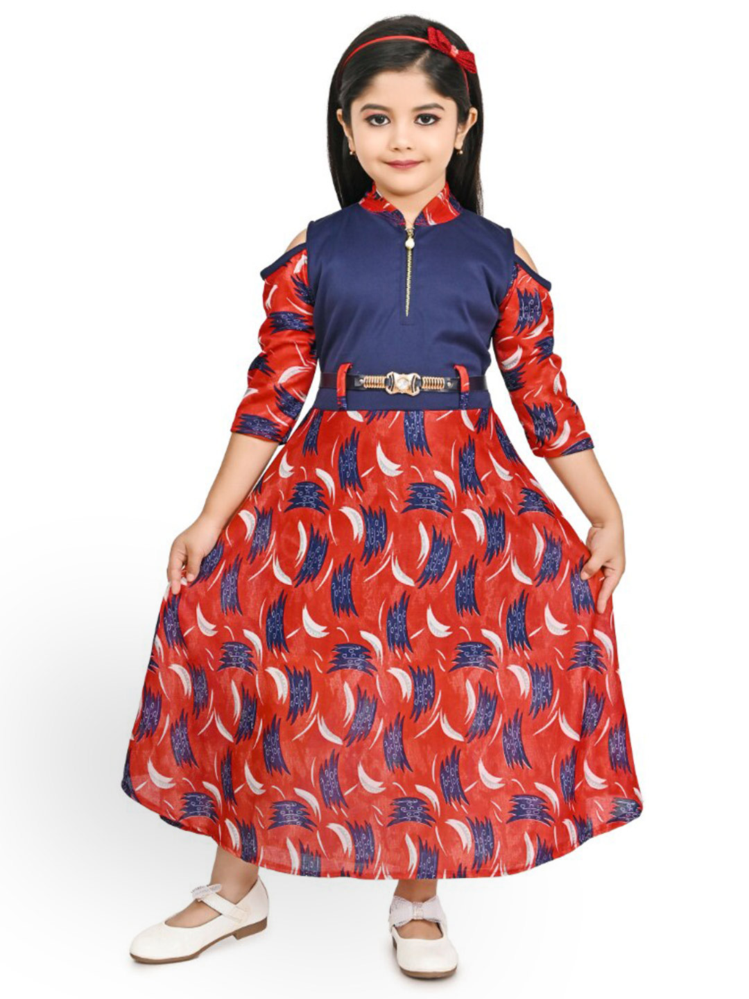 BAESD Red Print Cold-Shoulder Maxi Dress