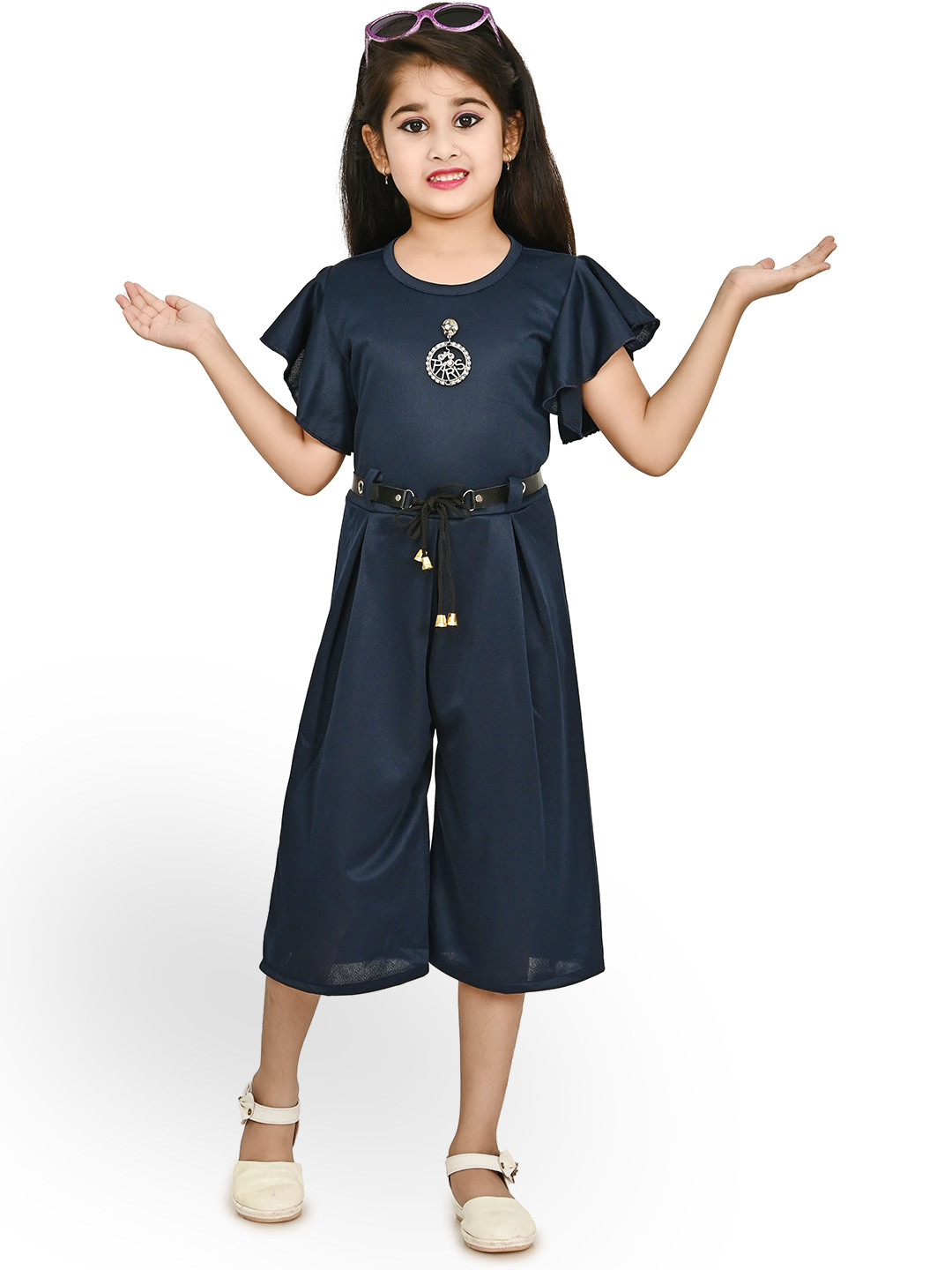 BAESD Girls Flared Sleeves Cotton Capri Jumpsuit