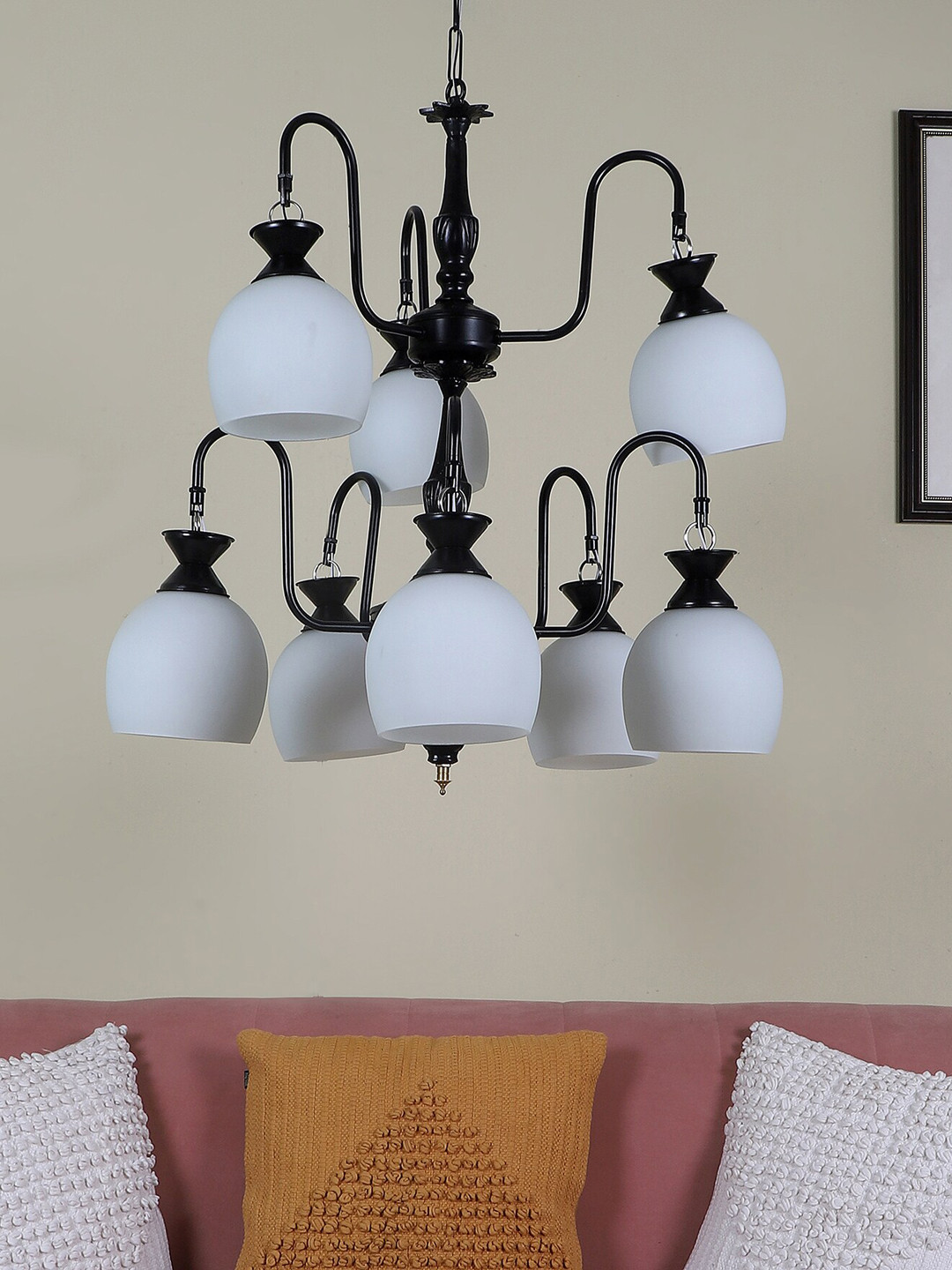 MFD HOME FURNISHING White & Black Chandiler 8 Light Ceiling Lamp