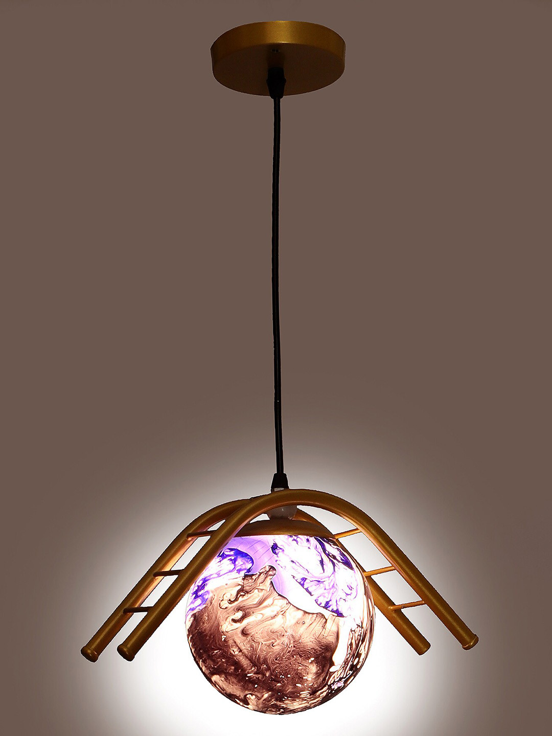 MFD HOME FURNISHING Gold Toned & Blue Textured 3D Light Shade Ceiling Lamp