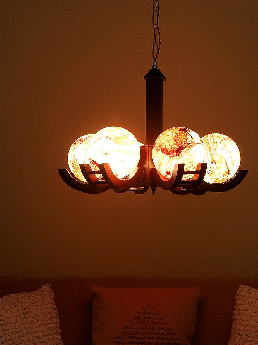 MFD HOME FURNISHING Brown & Red Textured 3D Ceiling Lamp 6 Light Shade