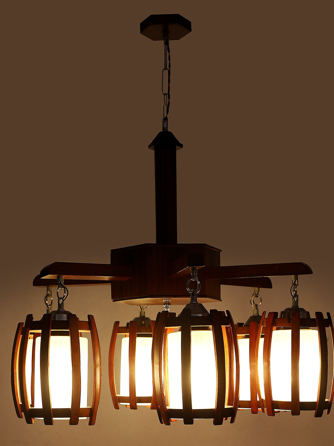 MFD HOME FURNISHING Brown & White Textured 6 Shade Light Ceiling Lamp