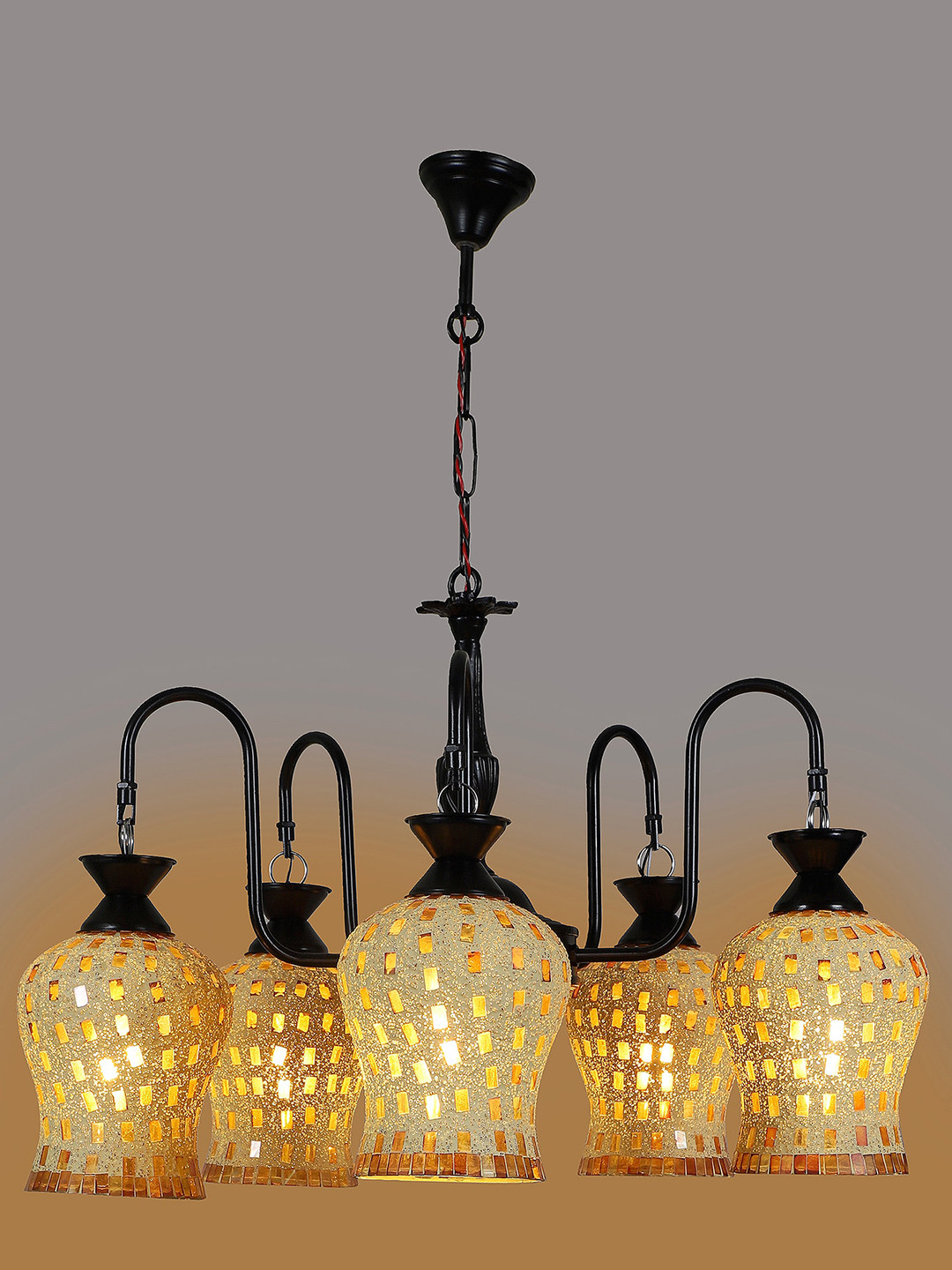 MFD HOME FURNISHING Black & Cream-Colored Textured Ceiling Lamp With 5 Shade Light