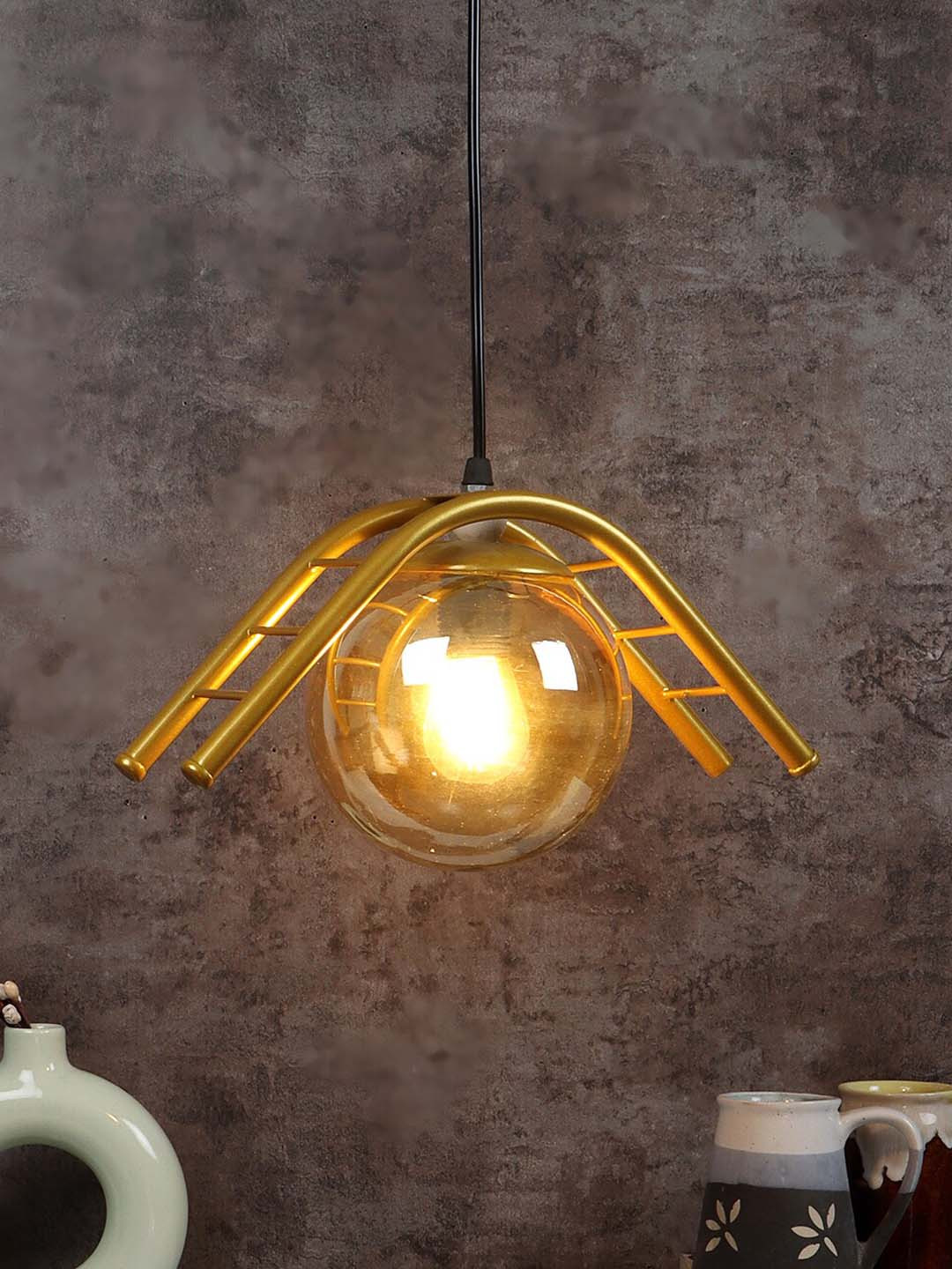 MFD HOME FURNISHING Gold Toned Textured 3D Shade Light Ceiling Lamp