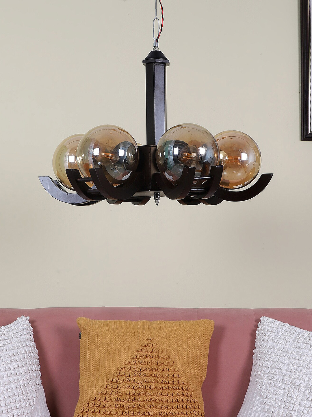 MFD HOME FURNISHING Brown Textured Doom 3D Ceiling Lamp With 6 Shade Light