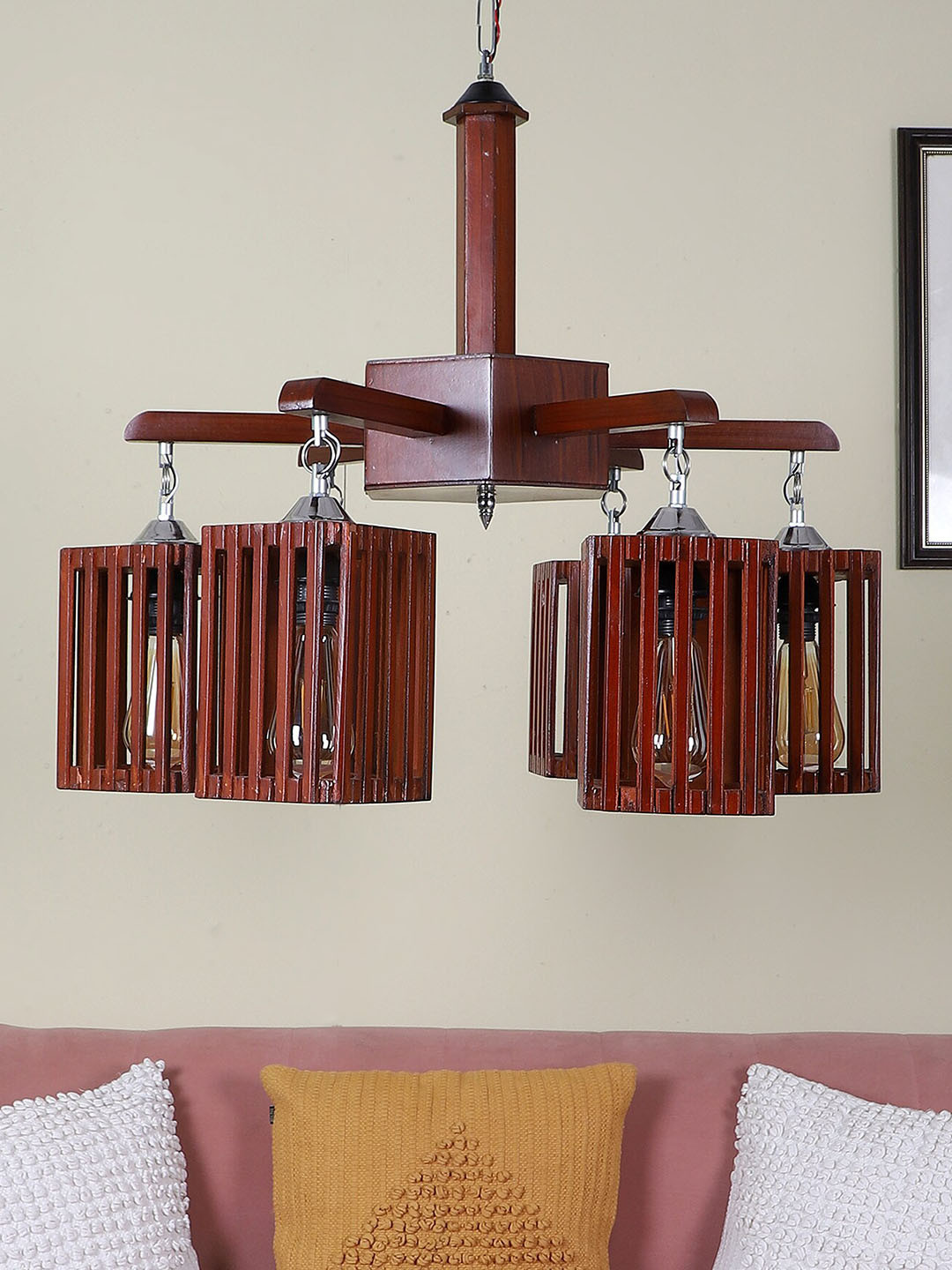MFD HOME FURNISHING Brown Textured 6 Shade Light Ceiling Lamp