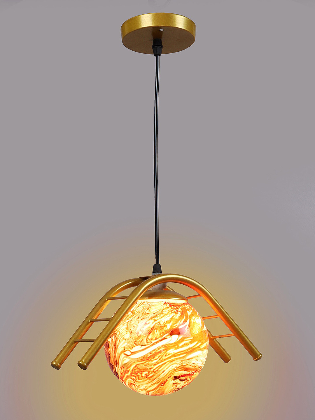 MFD HOME FURNISHING Gold Toned & Red Textured Shade Light Ceiling Lamp