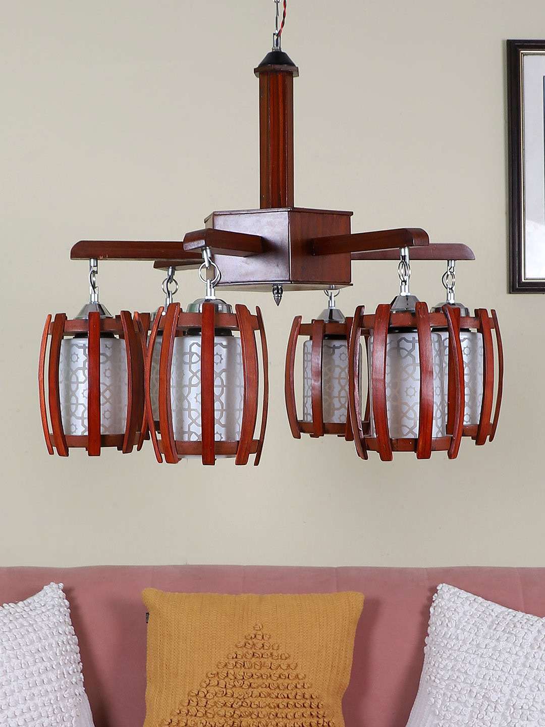 MFD HOME FURNISHING Brown & White Textured Ceiling Lamp With 6 Shade Light
