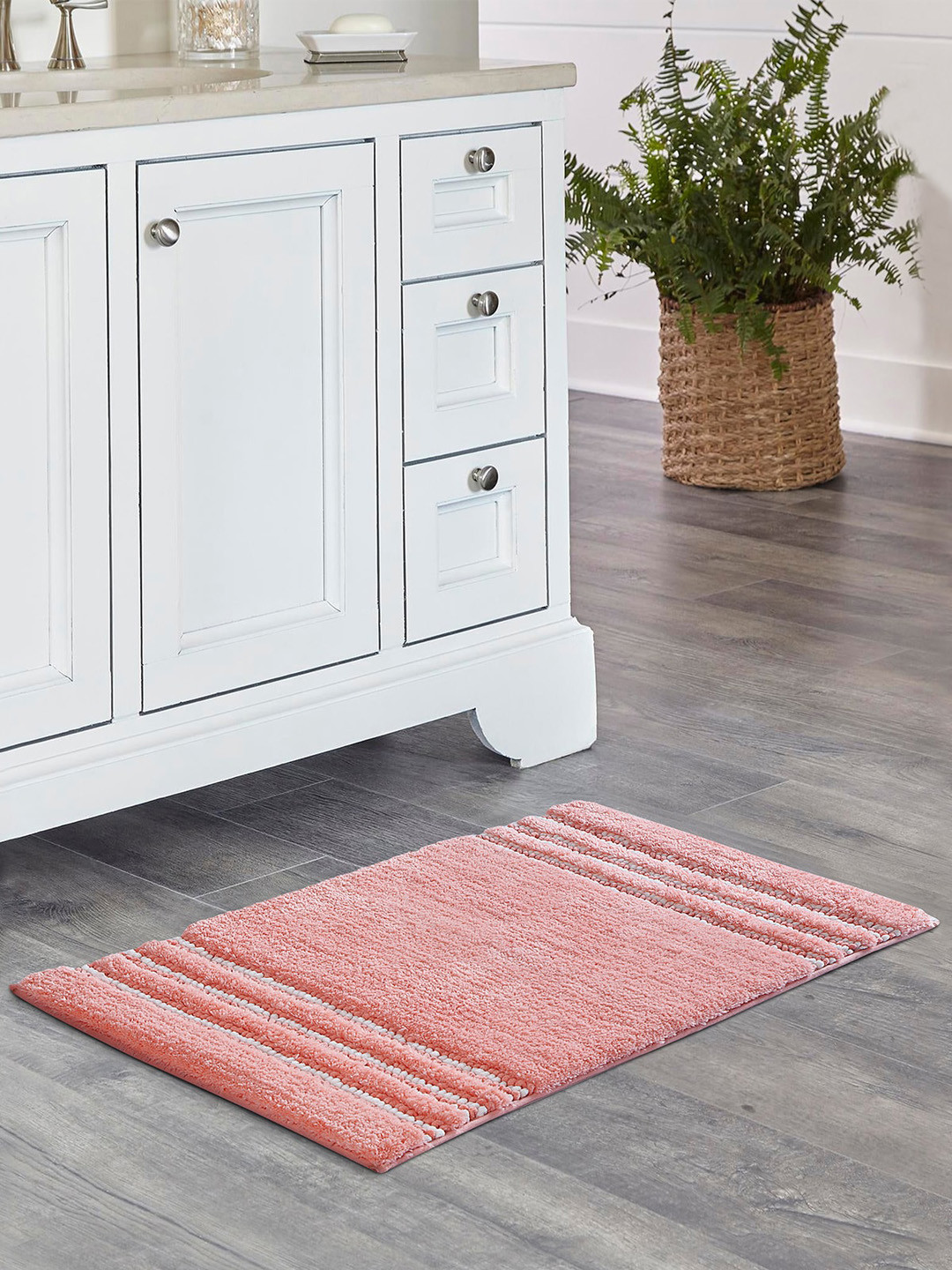 OBSESSIONS Peach-Colored Self Design Ultra Absorbent Anti-Skid  Rectangular Bathmat