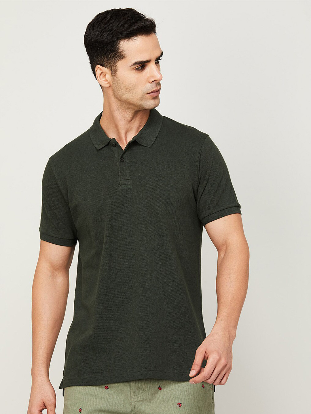 Bossini Men Olive Green Polo Collar Slim Fit T-shirt