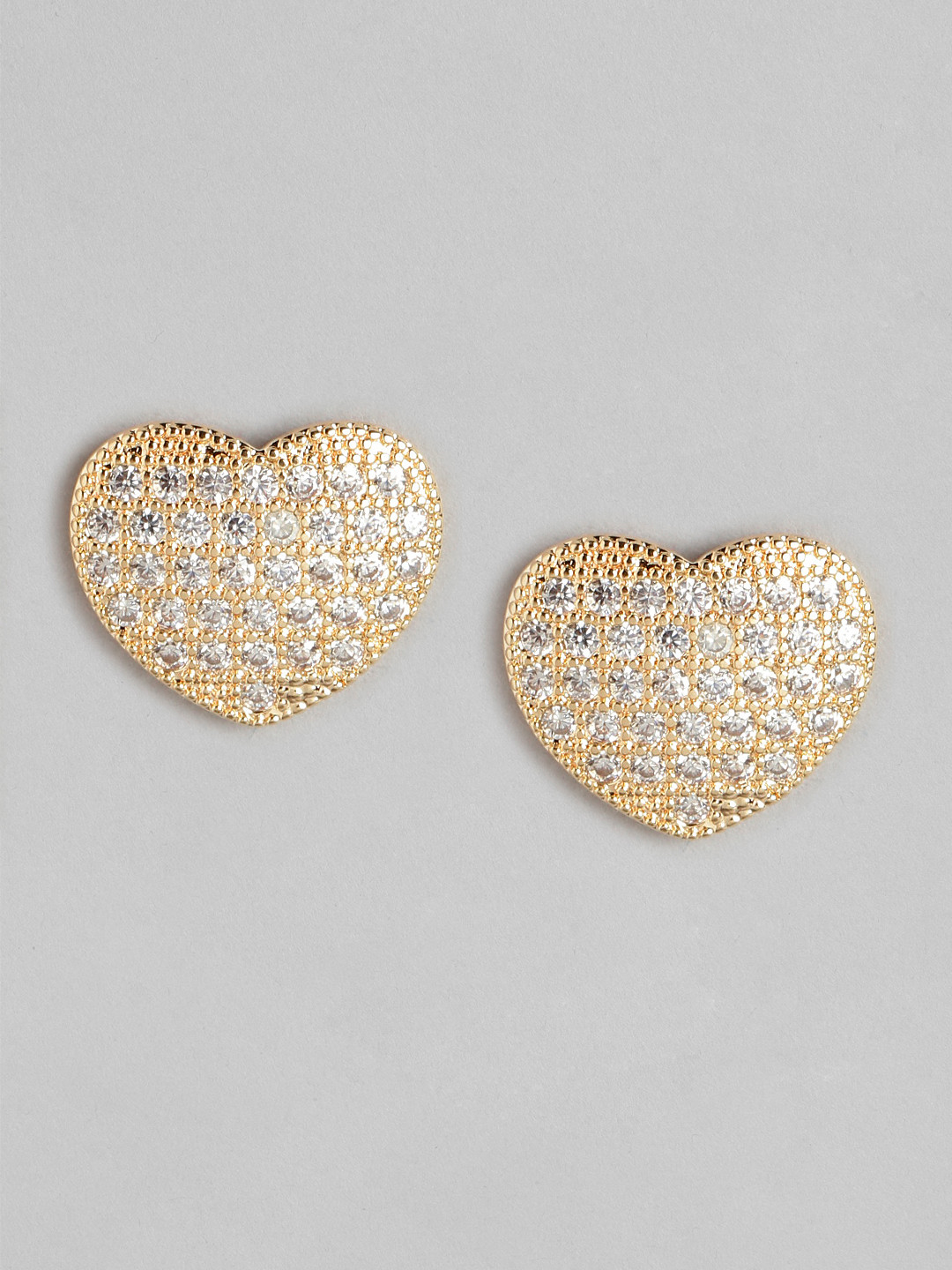 Aadvik Designs Gold-Plated AD Studded Heart Shaped Studs Earrings