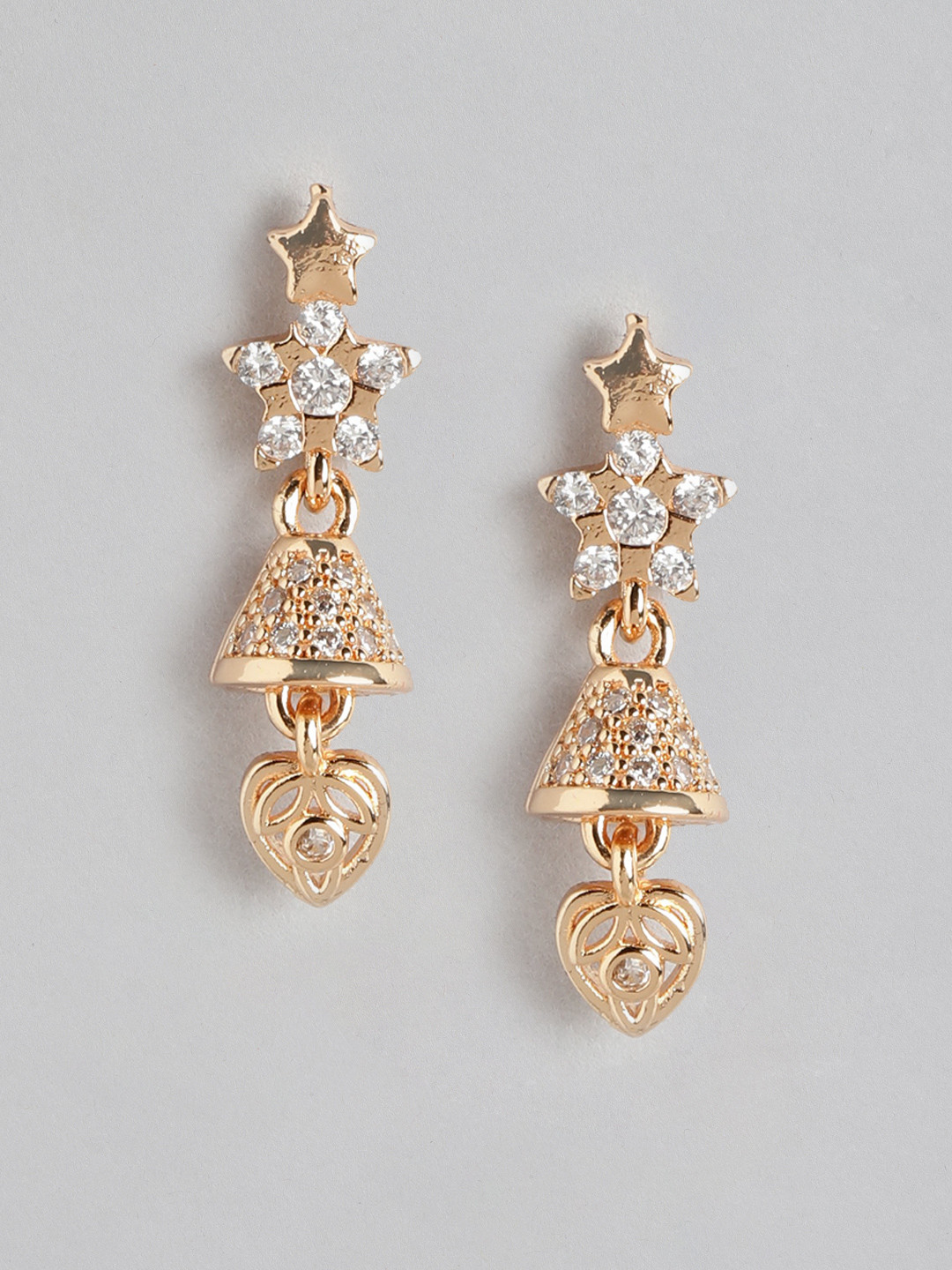 Aadvik Designs Rose Gold-Plated AD Studded Star Shaped Jhumkas Earrings