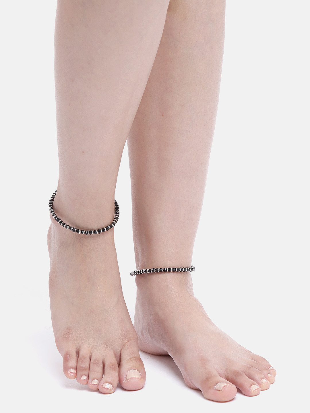 Aadvik Designs Women Silver-Plated Beaded Anklet Set