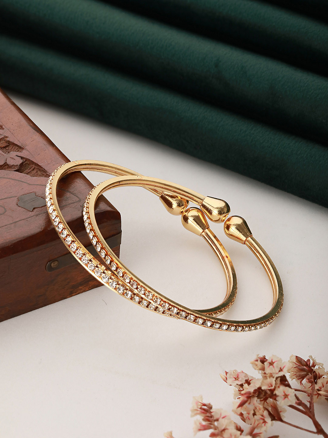 Aadvik Designs Women Gold-Plated Stone Studded Set of 2 Bangles