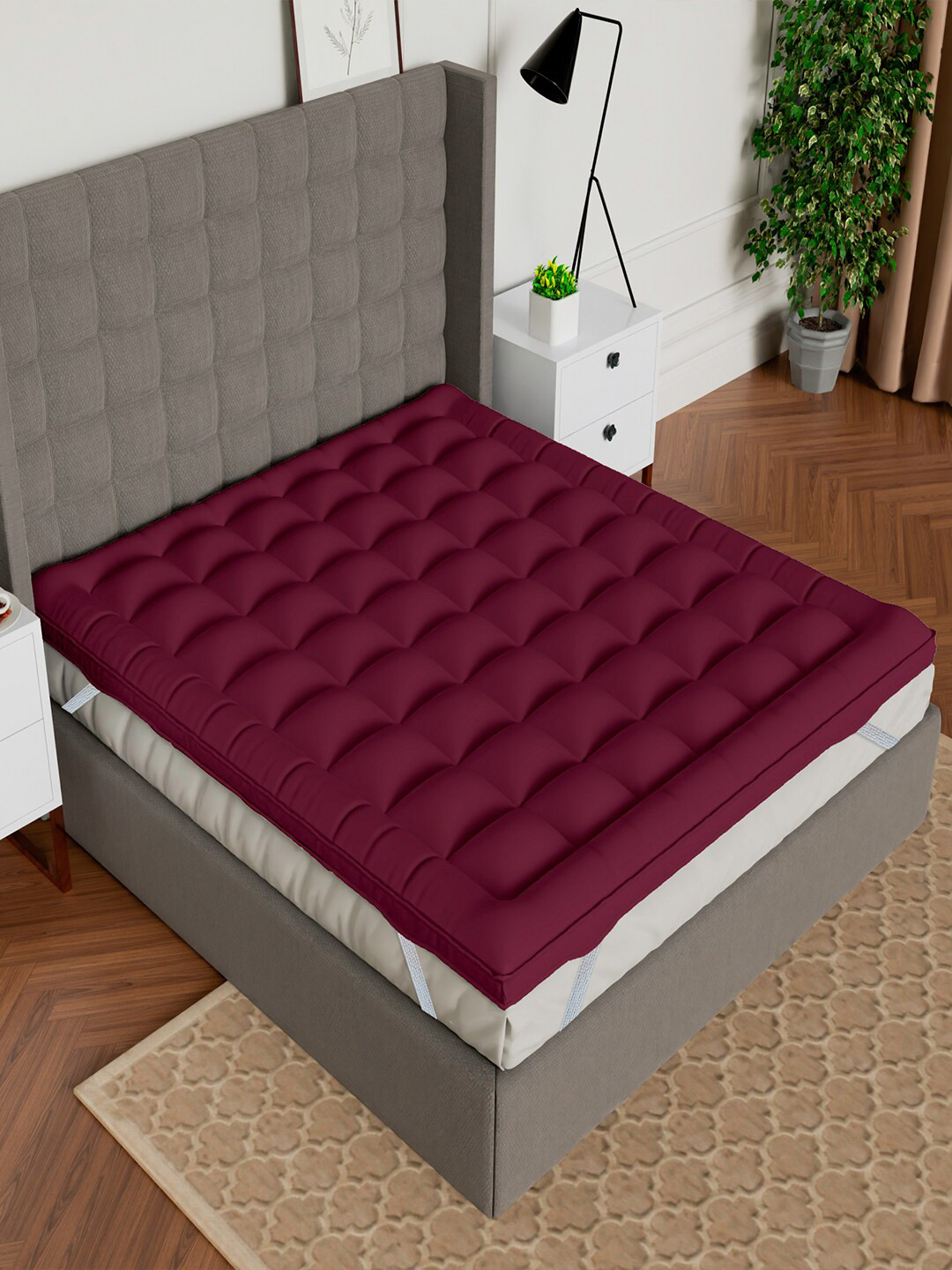 AVI Maroon Pure Cotton 1000GSM Microfiber Filler Breathable Single Bed Mattress Protector
