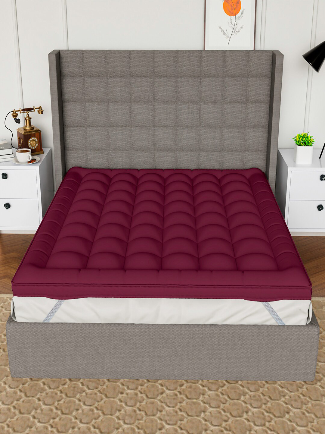 AVI Maroon Pure Cotton 1000GSM Microfiber Filler Breathable King Mattress Protector