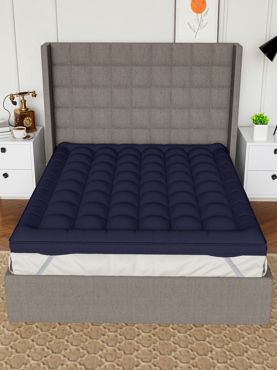 AVI Maroon Navy Blue Pure Cotton Microfiber Filler Breathable King Mattress Protector