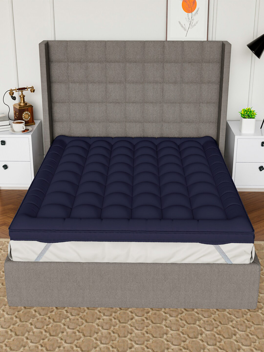 AVI Maroon Navy Blue Pure Cotton Microfiber Filler Breathable King Mattress Protector