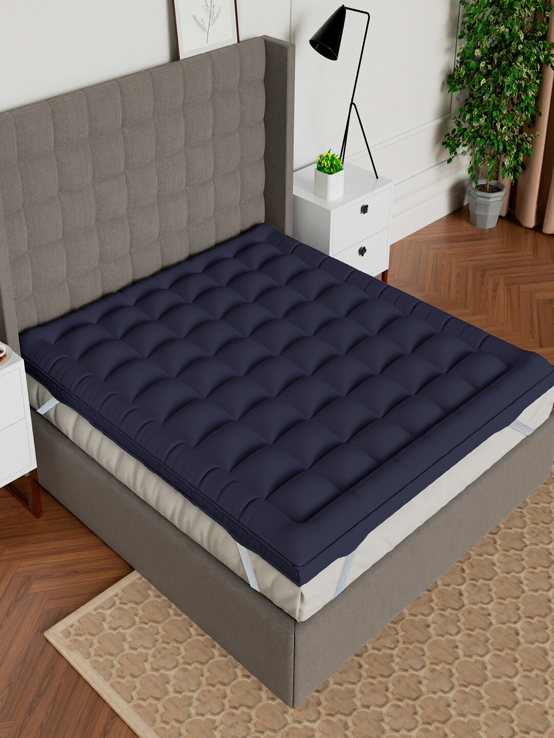 AVI Navy Blue Pure Cotton Microfiber Filler Breathable Single Bed Mattress Protector
