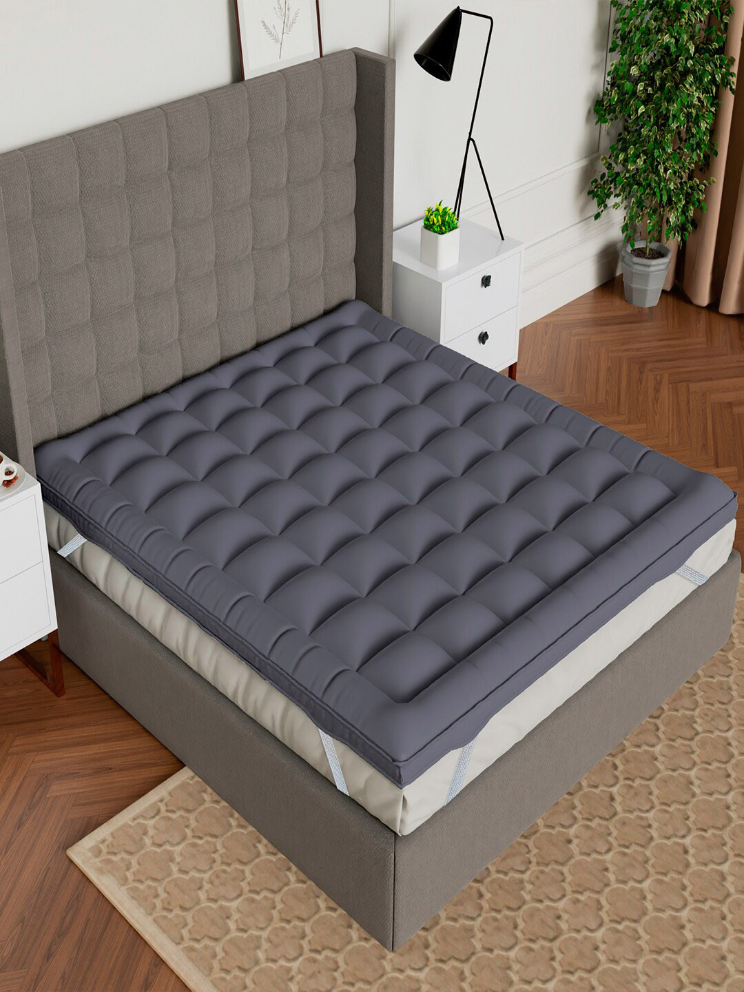 AVI Grey Pure Cotton Microfiber Filler Breathable Double King Mattress Protector