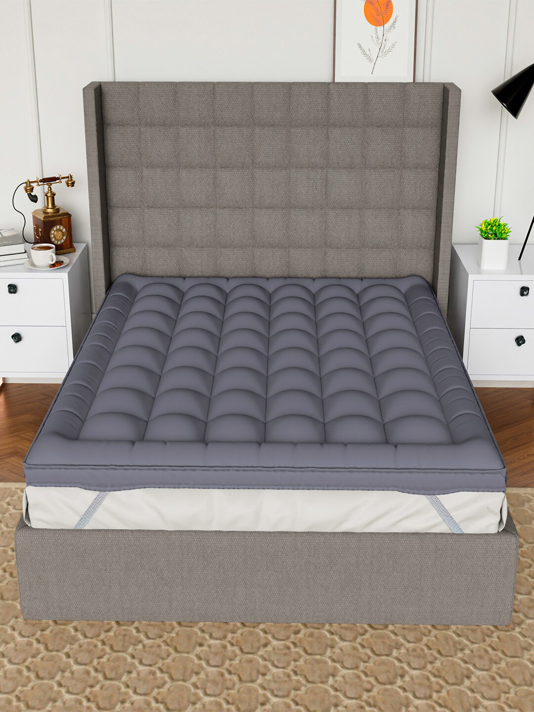 AVI Grey Pure Cotton Microfiber Filler Breathable Double Queen Mattress Protector