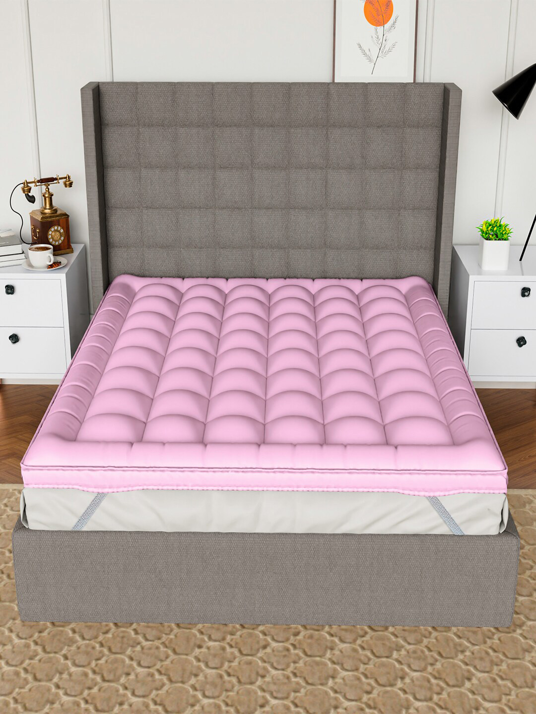 AVI Pink Pure Cotton Microfiber Filler Breathable Double King Mattress Protector